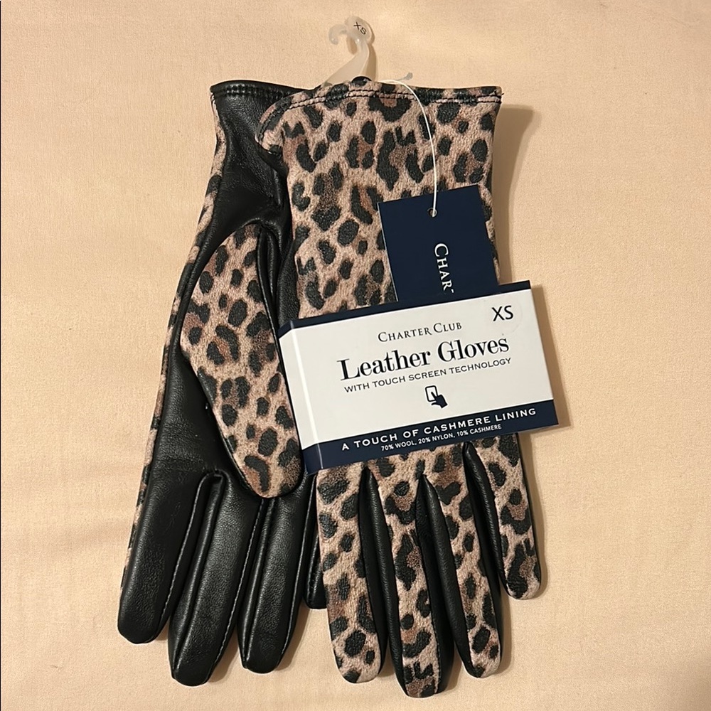 Charter Club Leopard Print Leather Gloves